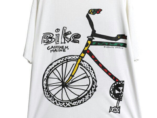 90s USA製 アート イラスト プリント Tシャツ メンズ XL 程 オールド グラフィック 自転車 ラスタ シングルステッチ 大きいサイズ ホワイト