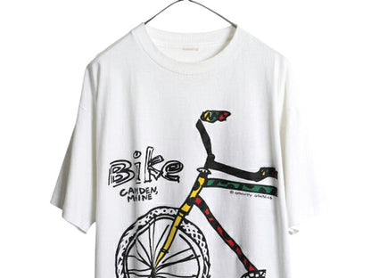 90s USA製 アート イラスト プリント Tシャツ メンズ XL 程 オールド グラフィック 自転車 ラスタ シングルステッチ 大きいサイズ ホワイト