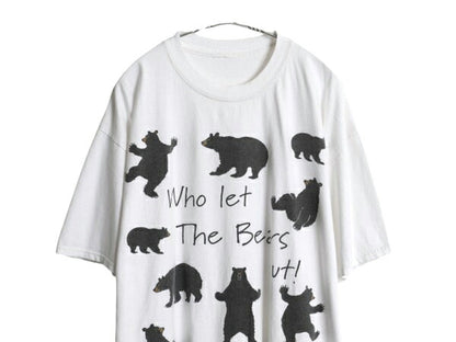 90s ベア イラスト メッセージ プリント Tシャツ メンズ レディース XL / オールド アニマル クマ グラフィック アート プリントT ホワイト