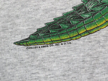 90s ワニ イラスト プリント 半袖 Tシャツ メンズ L 古着 オールド 当時物 アニマル アート グラフィック アリゲーター カットソー グレー