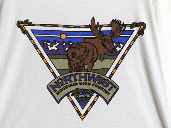 90s USA製 ヘラジカ イラスト プリント Tシャツ メンズ XL / 古着 アニマル グラフィック アート アウトドア ハンティング 白 大きいサイズ