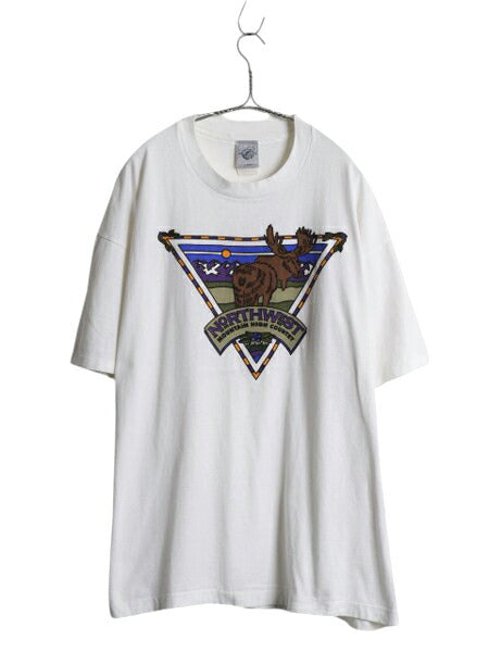 90s USA製 ヘラジカ イラスト プリント Tシャツ メンズ XL / 古着 アニマル グラフィック アート アウトドア ハンティング 白 大きいサイズ