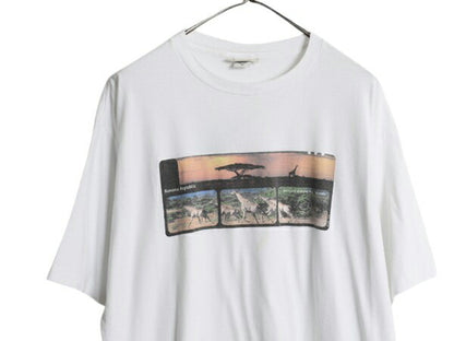 90s USA製 バナナリパブリック フォト イラスト プリント Tシャツ メンズ XL オールド 当時物 アート サファリ アウトドア 大きいサイズ 白