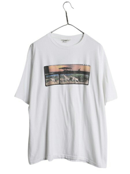 90s USA製 バナナリパブリック フォト イラスト プリント Tシャツ メンズ XL オールド 当時物 アート サファリ アウトドア 大きいサイズ 白