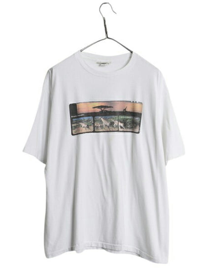 90s USA製 バナナリパブリック フォト イラスト プリント Tシャツ メンズ XL オールド 当時物 アート サファリ アウトドア 大きいサイズ 白