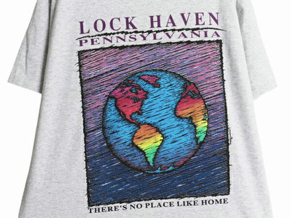 デッドストック 90s アート イラスト メッセージ プリント Tシャツ メンズ L / 新品 オールド グラフィック シングルステッチ カレッジ 灰
