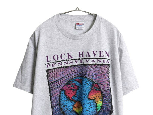 デッドストック 90s アート イラスト メッセージ プリント Tシャツ メンズ L / 新品 オールド グラフィック シングルステッチ カレッジ 灰