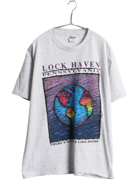 デッドストック 90s アート イラスト メッセージ プリント Tシャツ メンズ L / 新品 オールド グラフィック シングルステッチ カレッジ 灰