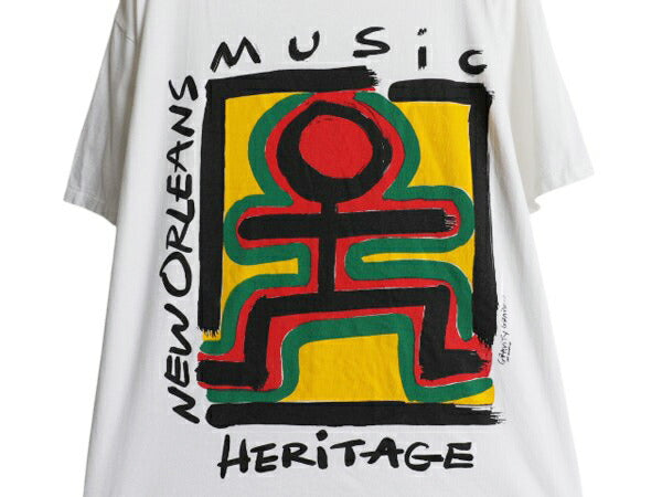 90s USA製 ラスタ アート イラスト プリント Tシャツ メンズ L / オールド グラフィック バンド 音物 シングルステッチ ヘビーウェイト 白