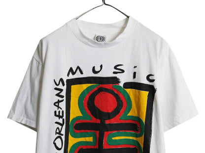 90s USA製 ラスタ アート イラスト プリント Tシャツ メンズ L / オールド グラフィック バンド 音物 シングルステッチ ヘビーウェイト 白