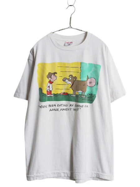 90s USA製 ジョーク キャラクター イラスト プリント Tシャツ メンズ XL 古着 オールド グラフィック アート アニマル シングルステッチ 白