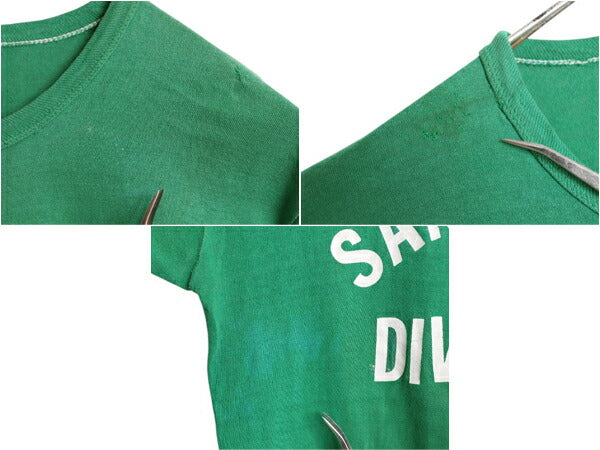 70s USA製 ラッセル 2段 プリント Tシャツ L 小さめ メンズ レディース M 程/ 古着 ヴィンテージ 金タグ 100% COTTON シングルステッチ 緑