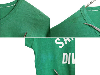 70s USA製 ラッセル 2段 プリント Tシャツ L 小さめ メンズ レディース M 程/ 古着 ヴィンテージ 金タグ 100% COTTON シングルステッチ 緑