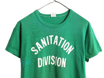 70s USA製 ラッセル 2段 プリント Tシャツ L 小さめ メンズ レディース M 程/ 古着 ヴィンテージ 金タグ 100% COTTON シングルステッチ 緑