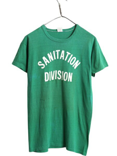 70s USA製 ラッセル 2段 プリント Tシャツ L 小さめ メンズ レディース M 程/ 古着 ヴィンテージ 金タグ 100% COTTON シングルステッチ 緑