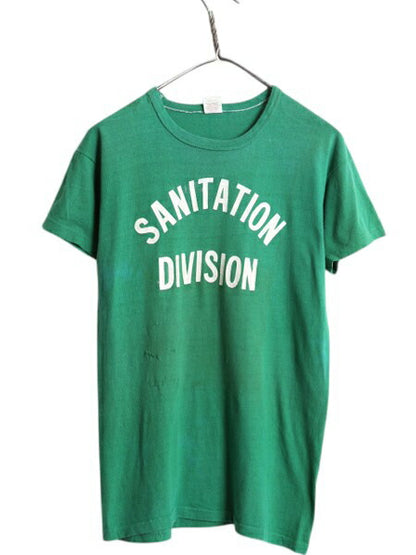 70s USA製 ラッセル 2段 プリント Tシャツ L 小さめ メンズ レディース M 程/ 古着 ヴィンテージ 金タグ 100% COTTON シングルステッチ 緑