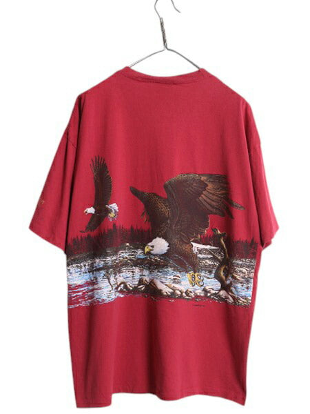 90s USA製 イーグル アート イラスト 両面 プリント Tシャツ メンズ XL / オールド アニマル グラフィック シングルステッチ 大きいサイズ