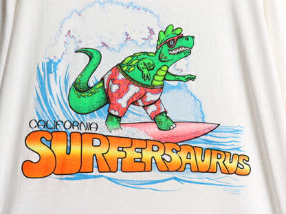 80s USA製 恐竜 キャラクター イラスト プリント Tシャツ メンズ XL ヴィンテージ サーフ グラフィック 大きいサイズ シングルステッチ 白