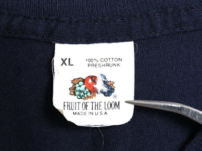 80s USA製 フルーツオブザルーム ポケット付き 無地 半袖 Tシャツ メンズ XL 小さめ L 程/ ヴィンテージ シングルステッチ ポケT 耳付き 紺