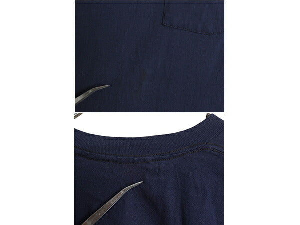 80s USA製 フルーツオブザルーム ポケット付き 無地 半袖 Tシャツ メンズ XL 小さめ L 程/ ヴィンテージ シングルステッチ ポケT 耳付き 紺