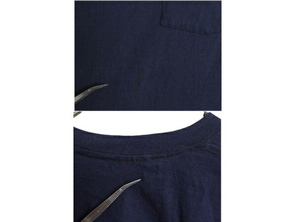 80s USA製 フルーツオブザルーム ポケット付き 無地 半袖 Tシャツ メンズ XL 小さめ L 程/ ヴィンテージ シングルステッチ ポケT 耳付き 紺