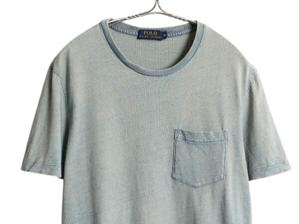 ポロ ラルフローレン インディゴ ポケット付き 半袖 Tシャツ メンズ M 古着 無地 ポケT カットソー マリン ワンポイント ロゴ 刺繍 ブルー
