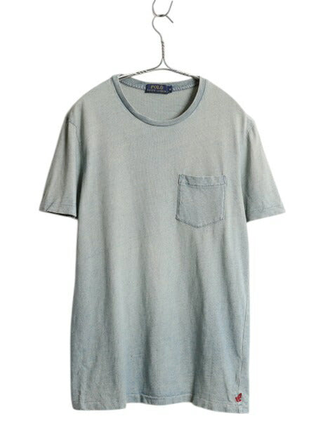 ポロ ラルフローレン インディゴ ポケット付き 半袖 Tシャツ メンズ M 古着 無地 ポケT カットソー マリン ワンポイント ロゴ 刺繍 ブルー