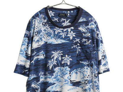 ポロ ラルフローレン ハワイアン 総柄 ポケット付き 半袖 Tシャツ メンズ XL アロハ ポケT イラスト グラフィック 大きいサイズ ボタニカル