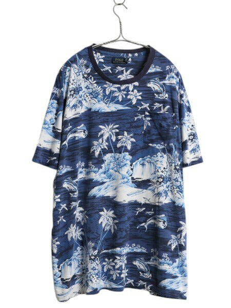 ポロ ラルフローレン ハワイアン 総柄 ポケット付き 半袖 Tシャツ メンズ XL アロハ ポケT イラスト グラフィック 大きいサイズ ボタニカル