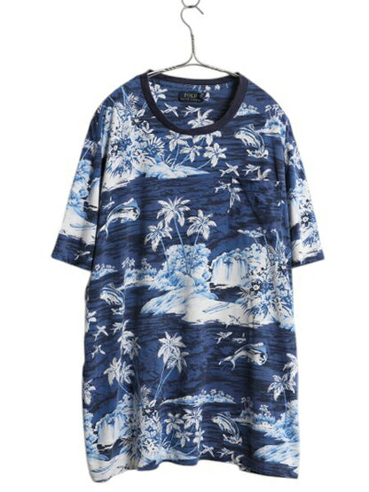 ポロ ラルフローレン ハワイアン 総柄 ポケット付き 半袖 Tシャツ メンズ XL アロハ ポケT イラスト グラフィック 大きいサイズ ボタニカル