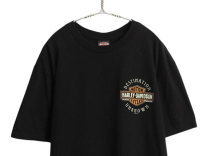 ハーレー ダビットソン 両面 プリント Tシャツ メンズ XL / オフィシャル ヘビーウェイト バイク イラスト グラフィック 大きいサイズ 黒
