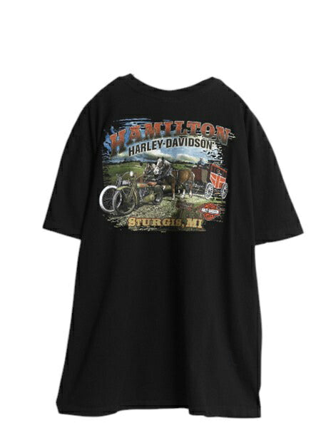 ハーレー ダビットソン 両面 プリント Tシャツ メンズ XL / オフィシャル ヘビーウェイト バイク イラスト グラフィック 大きいサイズ 黒