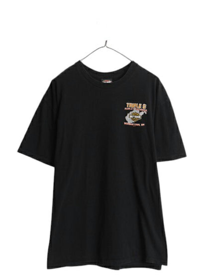 ハーレー ダビットソン 両面 プリント Tシャツ メンズ XL / オフィシャル ヘビーウェイト バイク イラスト グラフィック 大きいサイズ 黒