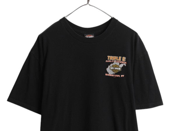 ハーレー ダビットソン 両面 プリント Tシャツ メンズ XL / オフィシャル ヘビーウェイト バイク イラスト グラフィック 大きいサイズ 黒