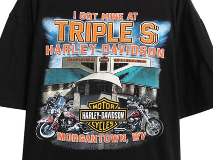 ハーレー ダビットソン 両面 プリント Tシャツ メンズ XL / オフィシャル ヘビーウェイト バイク イラスト グラフィック 大きいサイズ 黒