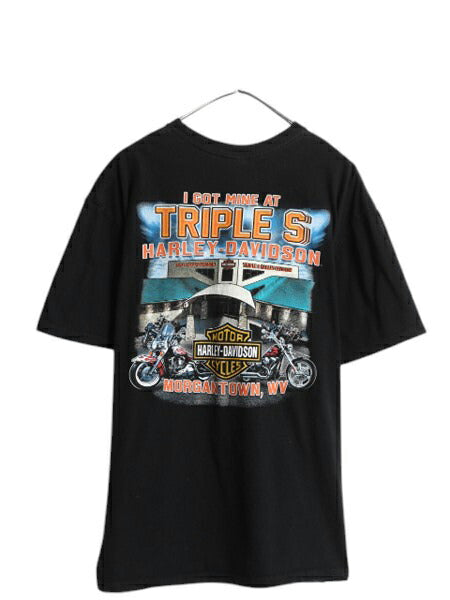 ハーレー ダビットソン 両面 プリント Tシャツ メンズ XL / オフィシャル ヘビーウェイト バイク イラスト グラフィック 大きいサイズ 黒
