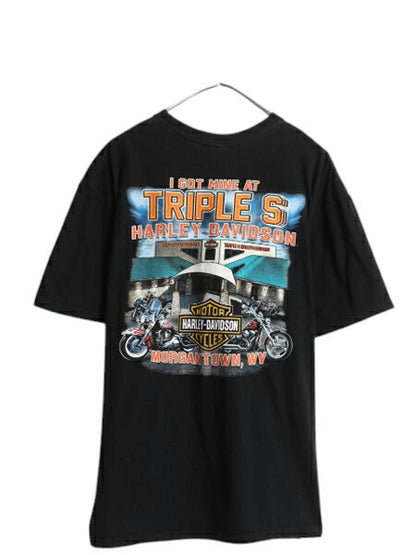 ハーレー ダビットソン 両面 プリント Tシャツ メンズ XL / オフィシャル ヘビーウェイト バイク イラスト グラフィック 大きいサイズ 黒