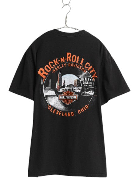 ハーレー ダビットソン 両面 プリント Tシャツ メンズ L / オフィシャル ヘビーウェイト バイク イラスト グラフィック リフレクター 黒