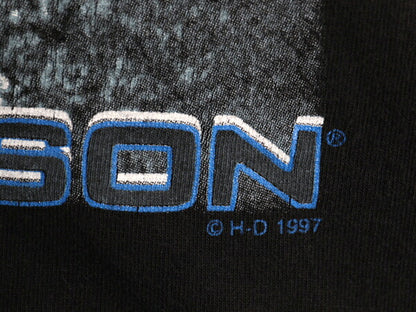 90s USA製 ハーレー ダビッドソン プリント 半袖 Tシャツ メンズ XXL / 古着 オールド オフィシャル バイク ロゴ イラスト グラフィック 黒