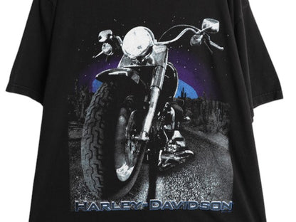 90s USA製 ハーレー ダビッドソン プリント 半袖 Tシャツ メンズ XXL / 古着 オールド オフィシャル バイク ロゴ イラスト グラフィック 黒