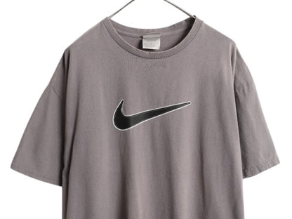 雰囲気系 00s ナイキ ビッグ スウッシュ プリント 半袖 Tシャツ メンズ XL 古着 オールド 大きいサイズ ロゴ チャコール グレー カットソー