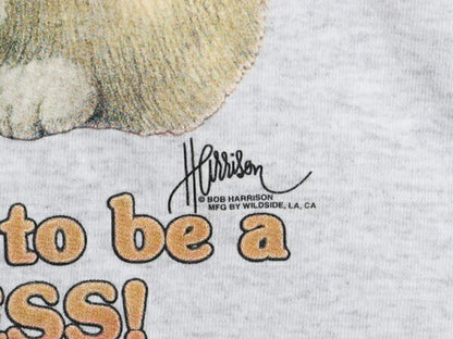 90s ネコ イラスト プリント Tシャツ メンズ レディース XL オールド アニマル 猫 ジョーク グラフィック ヘビーウェイト 大きいサイズ 灰