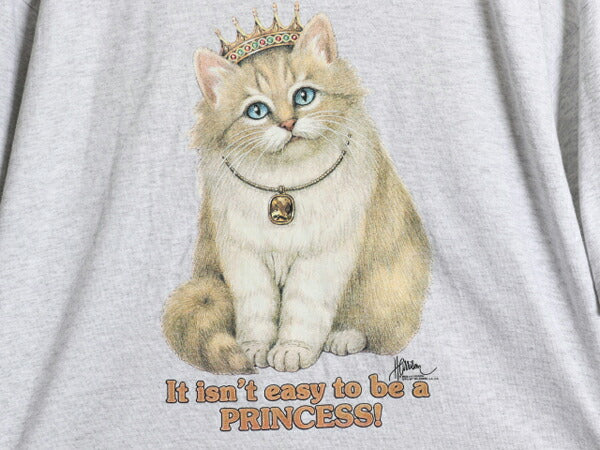 90s ネコ イラスト プリント Tシャツ メンズ レディース XL オールド アニマル 猫 ジョーク グラフィック ヘビーウェイト 大きいサイズ 灰