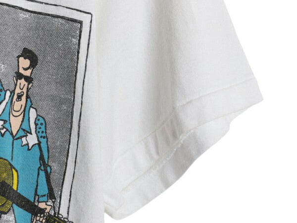 90s USA製 ジョーク キャラクター イラスト プリント Tシャツ メンズ L 古着 オールド エルビス プレスリー グラフィック アート サンタ 白