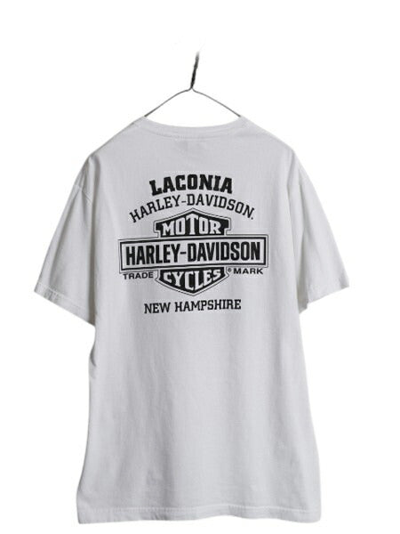 ハーレー ダビットソン 両面 プリント Tシャツ メンズ L 古着 オフィシャル ヘビーウェイト バイク イラスト グラフィック アート ロゴ 白