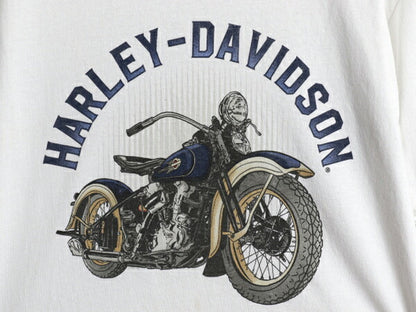 ハーレー ダビットソン 両面 プリント Tシャツ メンズ L 古着 オフィシャル ヘビーウェイト バイク イラスト グラフィック アート ロゴ 白
