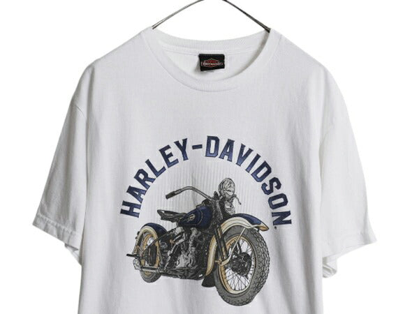 ハーレー ダビットソン 両面 プリント Tシャツ メンズ L 古着 オフィシャル ヘビーウェイト バイク イラスト グラフィック アート ロゴ 白