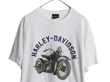 ハーレー ダビットソン 両面 プリント Tシャツ メンズ L 古着 オフィシャル ヘビーウェイト バイク イラスト グラフィック アート ロゴ 白