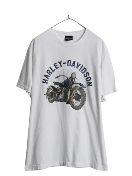 ハーレー ダビットソン 両面 プリント Tシャツ メンズ L 古着 オフィシャル ヘビーウェイト バイク イラスト グラフィック アート ロゴ 白