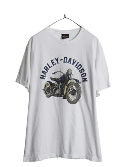 ハーレー ダビットソン 両面 プリント Tシャツ メンズ L 古着 オフィシャル ヘビーウェイト バイク イラスト グラフィック アート ロゴ 白